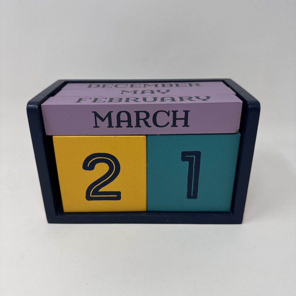 Renewing Minds Colorful Wooden Perpetual Desktop Calendar 7x4.25.